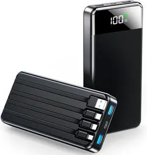 Portable Charger 35000mAh Power Bank - Portable Battery with 4 Built in Cables 22.5W Fast Charging Battery Pack Compatible with iPhone 16 15 14 13  Android Phone etc (1 Pack Black)