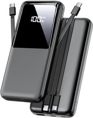 Portable Charger Power Bank - 15000mAh Fast Charging Powerbank Battery Pack with Built in USB-C(22.5W) and iOS(20W) Output Cable Compatible with iPhone Android  etc (1 Pack Black)