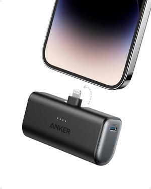 Nano Power Bank with Built-in Lightning Connector Portable Charger 5 000mAh MFi Certified 12W Compatible with iPhone 14/14 Pro / 14 Plus / 14 Pro Max iPhone 13 and 12 Series (Black)