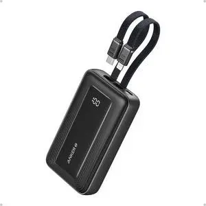 Zolo Power Bank 10 000mAh 30W Max Fast Portable Charger with Built-in USB-C and MFi Certified Lightning Cables USB-C&A Battery Pack for iPhone 16/15 Series MacBook Galaxy (Black)