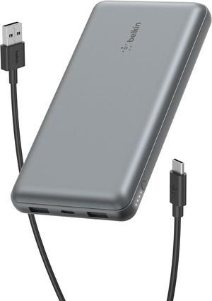 Portable Charger USB-C Power Bank 20 000mAh w/ 2 USB-A Ports 15W w/A to C Cable for iPhone 16 15  Galaxy S25 Pixel iPad Nintendo Switch 2 & More - Gray
