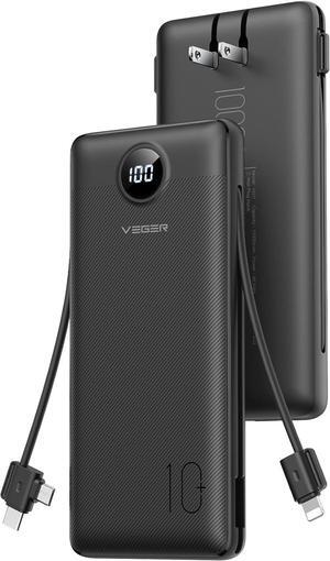 Portable Charger for iPhone Built in Cables and Wall Plug 10000mah Slim Fast Charging USB C Power Bank Travel Essential Battery Pack Compatible with iPhone iPad  More Devices(Black)