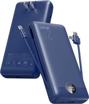 Portable Charger 20000mAh Fast Charging Power Bank USB C 4 Output 2 Input Travel Essentials Charging Bank Equipped with LED Display Built-in Wall Plug and Cables Phone Charger Battery Navy