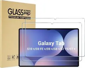 2 Pack Screen Protector for Galaxy Tab S10 Plus 2024/Tab S9 FE Plus/S9 Plus/S8 Plus/S7 FE/S7 Plus 12.4 inch 2023 Tempered Glass HD Clear Film Guard for Tablet SM-X820/X610/X810/X800/T730/T970