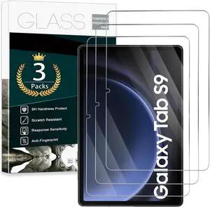 3 Pack Screen Protector for  Galaxy Tab S9 11-Inch and Galaxy Tab S9 FE 5G 10.9-Inch Tempered Glass Compatible with S Pen HD Clear Anti-Scratches Case Friendly Bubble-Free