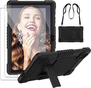 for T-Mobile Revvl Tab 5G 2023 Released Tablet Case with Tempered Screen Protector Shoulder Strap Stand Kids Friendly Shockproof Case for T-Mobile Revvl Tab 5G 10.36 Inch (Black/Black 2 Pcs)