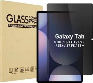 Privacy Screen Protector for Galaxy Tab S10 Plus/S9 FE Plus/ S9 Plus/ S8 Plus/ S7 FE/ S7 Plus 12.4 Inch Anti-Spy Tempered Glass Film Guard for  Tablet SM-X820/X610/X810/X800/T730/T970