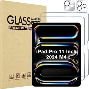 2+2 Pack Screen Protector for iPad Pro 11 inch 2024 (M4) A2836 A2837 A3006 with Camera Lens Protector Tempered Glass Film for iPad Pro 11 5th Gen -Clear+Silver