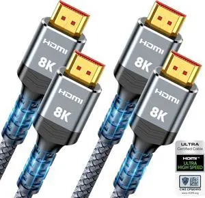 10K 8K HDMI 2.1 Cable 2-Pack 6.6FT Certified 48Gbps Ultra High Speed Slim HDMI Cord Support 4K@120Hz 8K@60Hz HDCP 2.2&2.3 Dynamic HDR eARC DTS:X Compatible with  TV/HDTV/PS5/Blu-ray