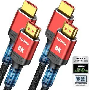 8K 10K HDMI 2.1 Cable 6.6FT/2M 2-Pack Certified Ultra High Speed HDMI Cable Braided Cord-4K@120Hz 8K@60Hz DTS:X HDCP 2.2 & 2.3 HDR 10 Compatible with  TV/HDTV/Blu-ray