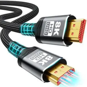 10K 8K HDMI Cable 2.1 Available 1.5FT 3.3FT 5FT 6.6FT 10FT 13FT 16FT 20FT 25FT Lengths for Selection Ultra High Speed HDMI Cables Braided Cord 48Gbps 8K@60Hz /4K@120Hz HDCP 2.2&2.3(0.5M 1.5FT)