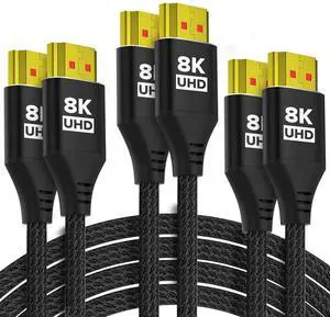 10K 8K 4K HDMI Cable 6FT 3-Pack Ultra High Speed HDMI Braided Cord Supports 4K/120Hz 8K/60Hz 48Gbps DTS:X HDCP 2.2 & 2.3 HDR 10 HDMI 2.1 Cable
