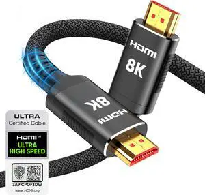 8K Certified HDMI 2.1 Cable 10 ft 48Gbps Ultra High-Speed HDMI Cables Cord 10K 8K@60Hz 4K@120Hz Compatible for TV/Laptop/Monitor/PS-5/X-box/Projector/Entertainment/Sound System & More