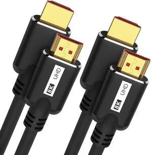 8K HDMI Cable 8FT 2Pack High Speed 48Gbps HD Shielded Cord Supports 8K@60Hz 4K@120Hz in-Wall CL3 Rated HDMI 2.1 Cord Compatible with  TV/Laptop/PC/HDTV and More