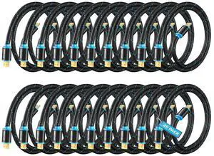 HDMI Cable 4K Ultra HD 2 Foot (20 Pack) Nylon Braided HDMI 2.0 Cable High Speed 18Gbps 4K60Hz HDR 3D 2160p 1080p HDCP 2.2 ARC HDMI Cables for Monitors HDTV