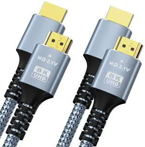 8K 10K 4K HDMI Cable 48Gbps 2-Pack 10FT/3M Certified Ultra High Speed HDMI Cable Braided Cord-4K@120Hz 8K@60Hz DTS:X HDCP 2.2 & 2.3 HDR 10 Compatible for  TV/PS5/HDTV/Blu-ray