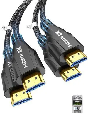 HDMI 2.1 Cable 3.3FT 2Pack Certified 8k Ultra High Speed HDMI Cable 48Gbps 8K 60hz 4K 120hz Braided eARC ARC HDCP 2.2&2.3 Compatible for PS5/PS4/Xbox/Blu-ray/RTX 3080 3090