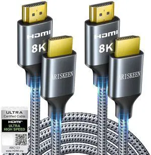 8K HDMI Cable 6FT 2-Pack 48Gbps High Speed HDMI 2.1 Cable 8K 60Hz 4K 120Hz 144Hz Support for HDR 10 HDCP 2.2 2.3 eARC DTS:X Braided HDMI Cord Compatible with Laptop/HDTV - 6 Feet