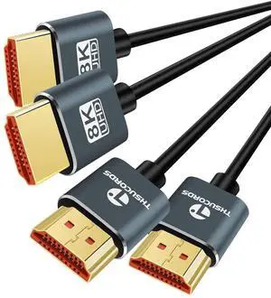 Ultra Thin 8K 4K HDMI Cables 3.3FT 2 Pack Slim & Flexible Soft High Speed HDMI 2.1 Cord Support 4K@120Hz 8K@60Hz 48Gbps for  TV/HDTV/PS5/Blu-ray