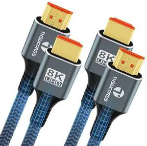 8K 4K HDMI Cables 1.6FT 2 Pack High Speed Braided HDMI to HDMI 2.1 Cord Supports 8K@60Hz 4K@120Hz 144Hz 48Gbps Compatible with  TV/PS5/HDTV/Blu-ray
