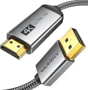 WARRKY 4K DisplayPort to HDMI Cable [UHD Metal Case Nylon Cable] 6FT Unidirectional Display Port 1.2 Source to HDMI 1.4 Screen DP to HDMI Compatible for Computer NVIDIA AMD   Monitor
