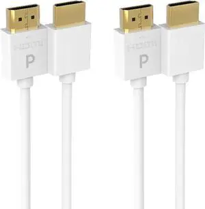 Slim HDMI Cable (15ft-2 Pack White) Flexible High-Speed HDMI 1.4 Cord Supports 10.2Gbps ARC Soundbar 4K 30 Hz 1080p TV Monitor Projector HDCP 2.2 with Ethernet