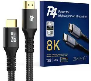Premium 8K HDMI 2.1 Cable - 6.6ft Braided Cord Certified High Speed 8K@60Hz 4K@120Hz - eARC HDCP 2.2&2.3 HDR10+ Atmos - Compatible with  TV  Netflix  PS5 - Alloy Case