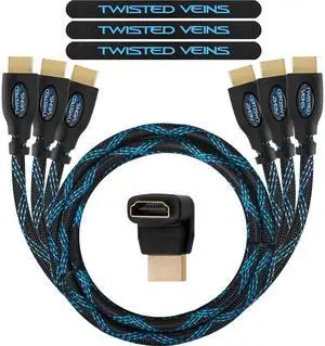 HDMI Cable 6 ft 3-Pack Premium HDMI Braided Cord Type High Speed with Ethernet Supports HDMI 2.0b 4K 60hz HDR and ARC