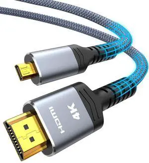 4K Micro HDMI to HDMI Cable 10 FT 4K@60Hz Micro HDMI Cord HDR Compatible for DSLR Camera Raspberry Pi GoPro Hero to TV Laptop Computer Monitor for Video Audio Image Streaming