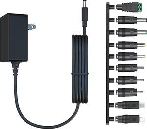 12V 2A Power Supply AC Adapter with 10 Tips ETL Certified Regulated 12 Volt Replacement Charger Cord for LED Strip Light CCTV Camera BT Speaker GPS Webcam Router DC Transformer (6ft)