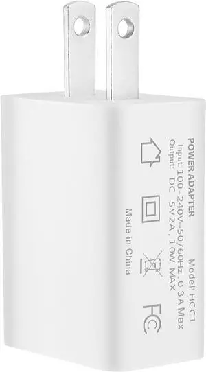 USB Wall Plug Charger Adapter AC Power Connector 5V 2A Power Charging Block Adapter Converter for Cell Phone Computer Camera Bedside Lamp Fan LED Light String