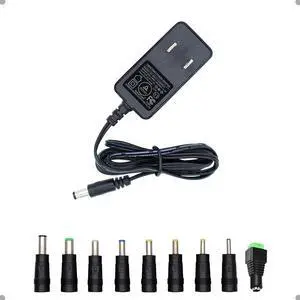 12V 1A 0.8A 0.5A 5FT Power Supply Adapter 12W AC DC Adapter with 5.5 x 2.1mm Plug and 9 Interchangeable Jacks Plug for LED Strip Light BT Speaker GPS Webcam Router etc 1 Pack