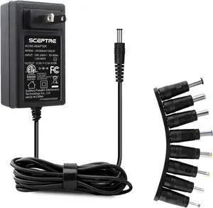 Power Adapter 12V-2.5A 2A 1.5A 1.25A 1A AC/DC Power Cord 5.5x2.1mm with 8 Tips Made for Sceptre Monitor Echo Smart Speaker & Display Webcam Router Mini PC Projector CCTV Bluetooth Speaker