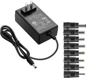 Power Adapter 12V-2A 1.5A 1.25A 1A AC/DC Power Cord 5.5x2.1mm with 8 Tips Made for Sceptre Monitor Echo Smart Speaker & Display Webcam Router Mini PC Projector CCTV Bluetooth Speaker