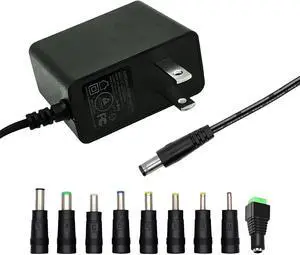 5V 1A Wall Charger Power Adapter with Plug 5.5 x 2.1mm 5W Universal AC/DC Adapter 100-240V AC to DC 5V Power Cord Converter with 9 Interchangeable Jacks Plug (1 Pack)
