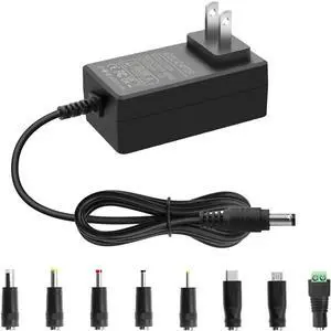 15V 1.5A DC Power Supply Adapter 30W AC/DC Charger AC 100V-240V to D C 15 Volt 1500mA 1000mA Replacement Power Cord with 8TIPS for Monitor Wireless Router Security Audio Video 6.56FT