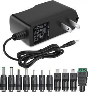 5V 1A AC Adapter DC5V Power Supply Cord with 11 Plug Tips AC to DC 5Volt 1A 500mA 400mA 200mA 100mA Power Adapter for Baby Monitor Graco Swing Camera Raspberry Pi USB Type-C 5V Wall Charger 6FT