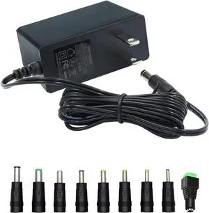 12V Power Supply 12V 2A 24W Universal AC to DC Power Supply Adapter with 5.5mm x 2.1mm Tip and 9 Interchangeable Jacks Plug for LED Strip Lights CCTV Cameras Routers Speakers and More 1 Pack