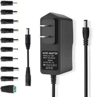 9V 1A AC DC Converter Power Supply Cord Adapter 100-240V 50-60Hz Wall Plug to DC 9 Volt 1 Amp Power Adapter Transformer 5.5 x 2.1mm Reverse Polarity Converter Cable & 10 Tips