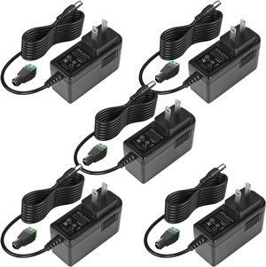 12V 2A Power Supply Adapter UL-Listed 120V AC to 12V DC Adapter Transformer 12 Volt 2 Amp 24W Wall Charger for LED Strip Lights Security Camera 5.5x2.1mm US Plug (5 Pack)
