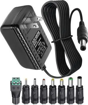 12V 2A 1A Power Supply AC Adapter with 8 Tips Regulated 12 Volts 2000mA Replacement Charger Cord Cable for LED Strip Light CCTV Camera BT Speaker GPS Webcam Router DC 12V Converter (6ft)