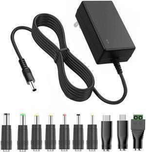 12V 2A Power Supply AC DC Adapter with 10 Tips Universal DC in 12 Volt 2 Amp Power Cord Converter Transformer 100-240v 50/60HZ 5.5x2.5mm DC Output Jack
