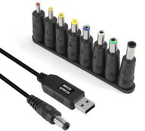 USB to DC Power Cable 5V to 12V Boost Converter 8 Interchangeable Plug Connectors Adapters for Router Mini Fan and Speaker8-in-1