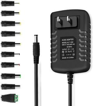 DC 12V 2A Power Supply Adapter 24W AC Adapter 100-240V 50-60Hz AC to DC 12 Volt 2 Amp Cord 4.9ft with 5.5mm x 2.5mm Barrel & 10 Tips