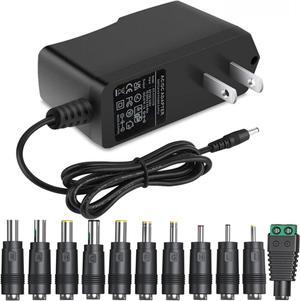 DC12V Power Supply 1A 12V AC Adapter with 11 Changeable DC Plug Tips AC100-240V to DC12V 1000mA 800mA 600mA 500mA 400mA 200mA 100mA Charger Replacement 6FT