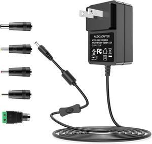 12V AC Adapter 12V Power Supply Wall Plug UL Listed for LED Strip Lights CCTV Cameras BT Speakers GPS Webcams Router Scanners with DC 12V Power Cord and 5 DC Connector