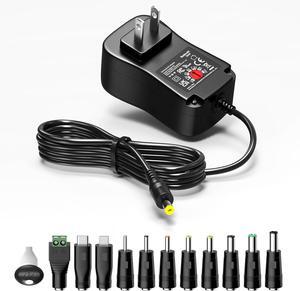 36W 3V 4.5V 5V 6V 7.5V 9V 12V 3A 2A 1A Power Supply Multi Voltage Universal AC DC Power Adapter with 11 DC Plugs for Speakers LED Light CCTV Camera Router Record Player Exercise Bike