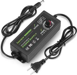 60W Power Supply Adjustable DC 3V ~ 12V 5A Variable Universal Switching AC/DC Adapter with LED Display 100V-240V AC to DC Converter with 5.5x2.1mm & 5.5x2.5mm Variable Adapter for LED Strip Light