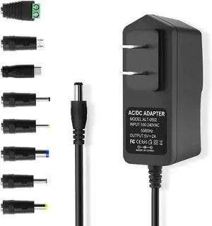 5V 2A 2000mA DC Power Supply AC Adapter 100-240V 50-60Hz Wall Adapter Cord with 5.5 x 2.5mm Barrel & 8 Tips