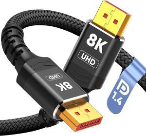 8K 4K DisplayPort Cable 1.4 10FT DP Cord ( Certified 8K@60Hz 4K@144Hz 2K@240Hz/165Hz) 32.4Gbps High Speed Display Port Cable for Gaming Monitor HDR/FreeSync/G-Sync Braided Black
